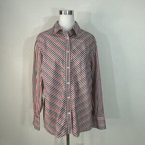 Jones New York Signature Woman Top 3X Button Shirt Stripe Black Red White Blouse